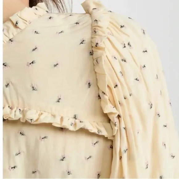 NEW Munthe Curtis Open Back Embroidered Floral Midi Dress Pale Yellow Size 8 - Picture 5 of 14